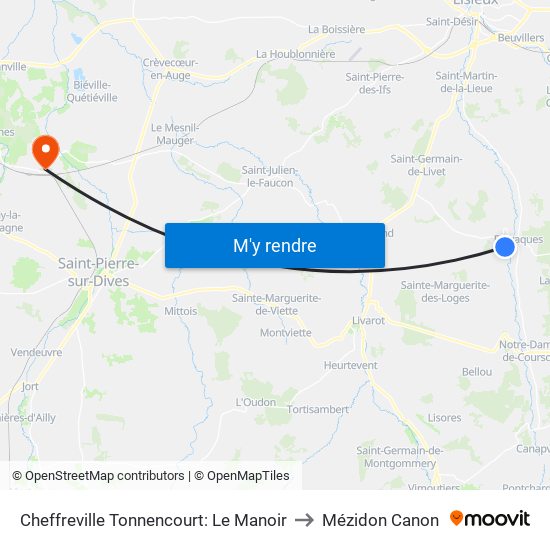 Cheffreville Tonnencourt: Le Manoir to Mézidon Canon map
