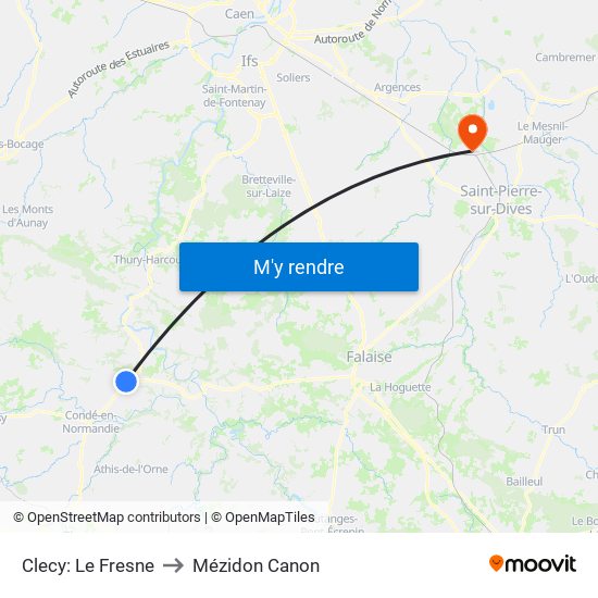 Clecy: Le Fresne to Mézidon Canon map