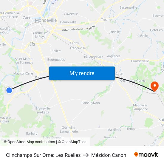 Clinchamps Sur Orne: Les Ruelles to Mézidon Canon map