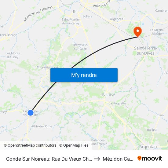 Conde Sur Noireau: Rue Du Vieux Château to Mézidon Canon map