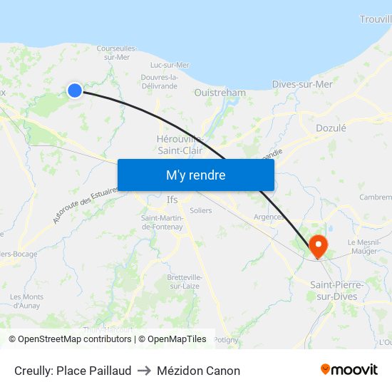 Creully: Place Paillaud to Mézidon Canon map