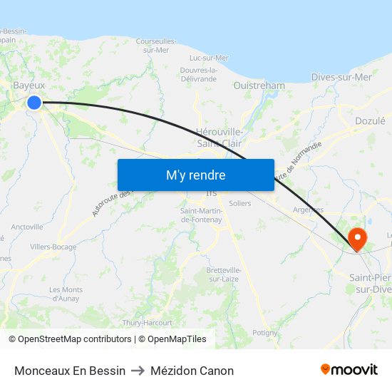 Monceaux En Bessin to Mézidon Canon map