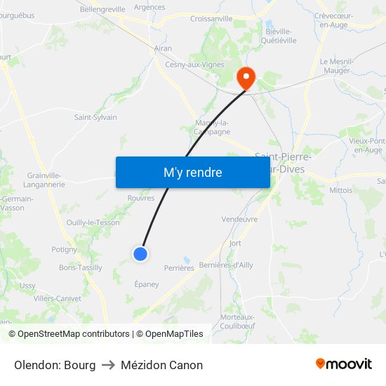 Olendon: Bourg to Mézidon Canon map