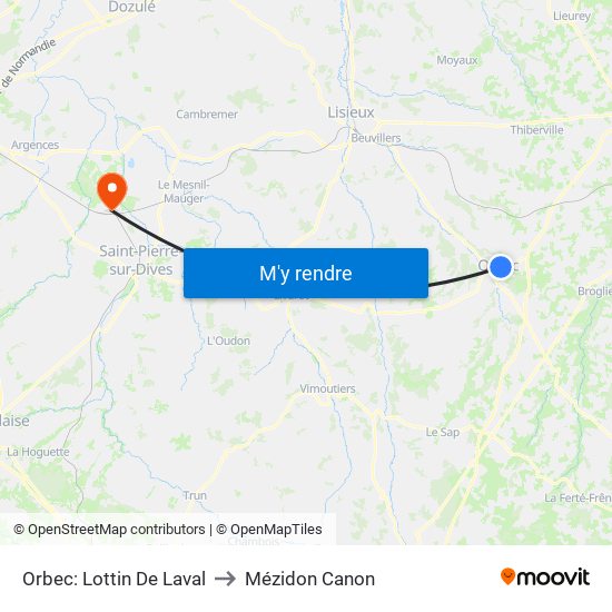 Orbec: Lottin De Laval to Mézidon Canon map