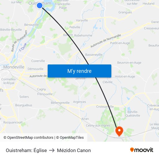 Ouistreham: Église to Mézidon Canon map