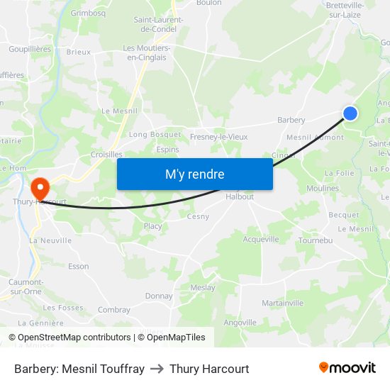 Barbery: Mesnil Touffray to Thury Harcourt map