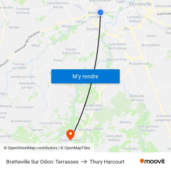 Bretteville Sur Odon: Terrasses to Thury Harcourt map