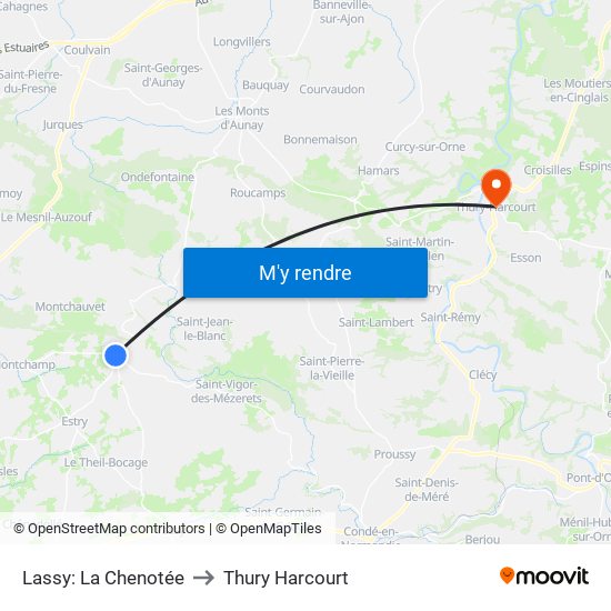 Lassy: La Chenotée to Thury Harcourt map