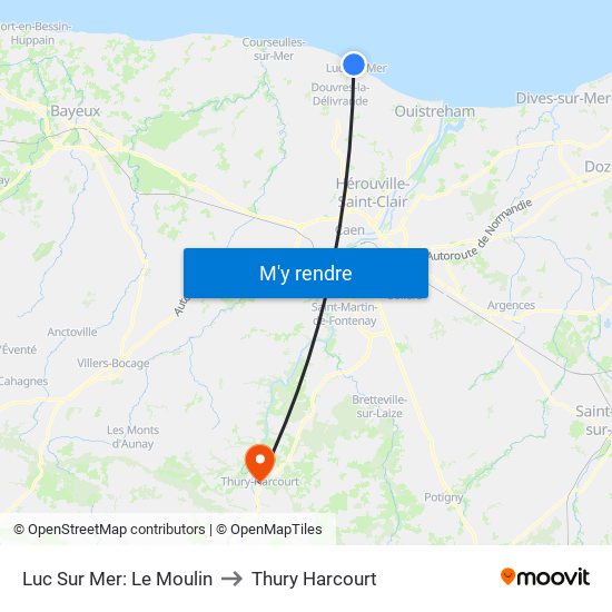 Luc Sur Mer: Le Moulin to Thury Harcourt map