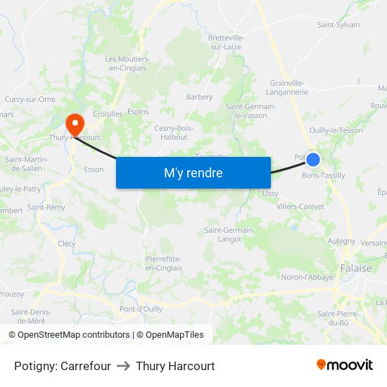 Potigny: Carrefour to Thury Harcourt map