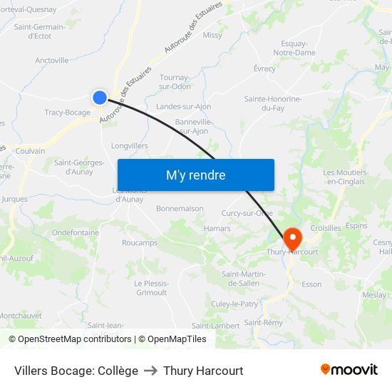 Villers Bocage: Collège to Thury Harcourt map
