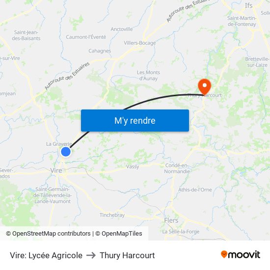 Vire: Lycée Agricole to Thury Harcourt map