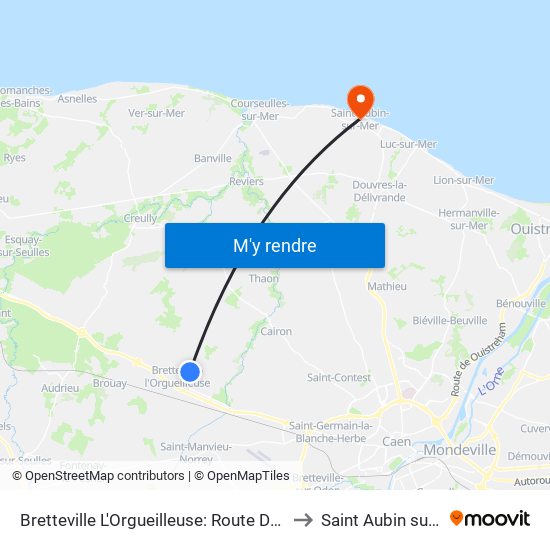 Bretteville L'Orgueilleuse: Route De Douvres to Saint Aubin sur Mer map