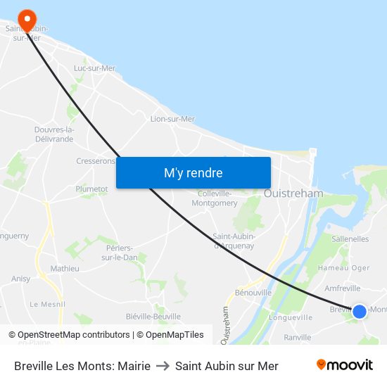 Breville Les Monts: Mairie to Saint Aubin sur Mer map