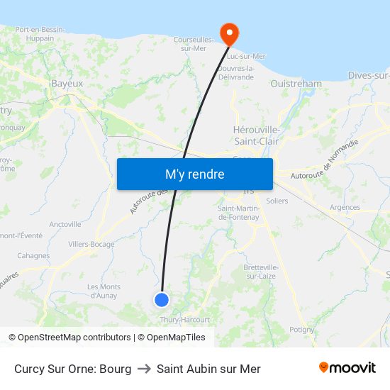 Curcy Sur Orne: Bourg to Saint Aubin sur Mer map