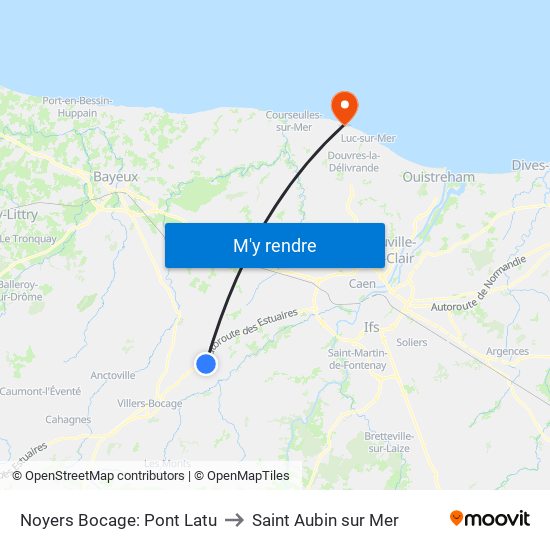 Noyers Bocage: Pont Latu to Saint Aubin sur Mer map