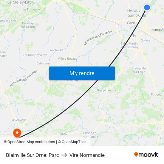 Blainville Sur Orne: Parc to Vire Normandie map