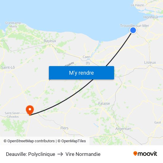 Deauville: Polyclinique to Vire Normandie map