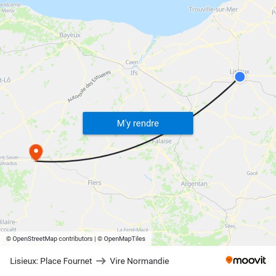 Lisieux: Place Fournet to Vire Normandie map