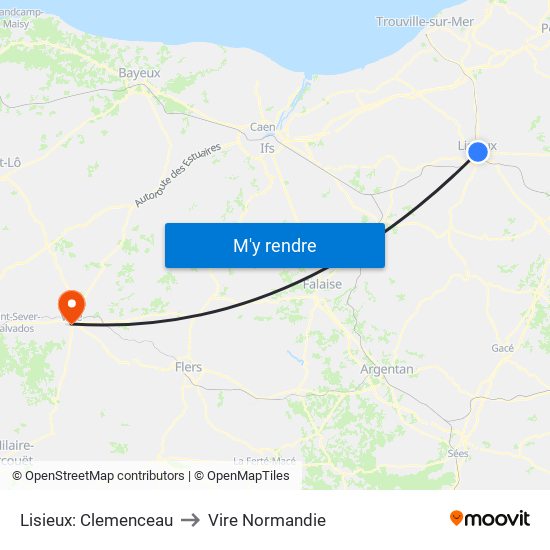 Lisieux: Clemenceau to Vire Normandie map