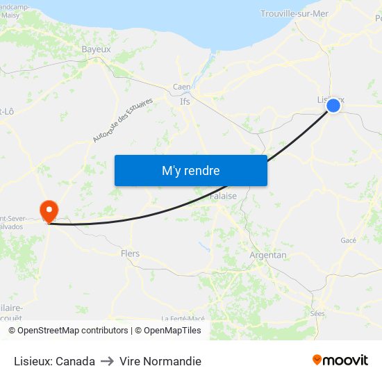 Lisieux: Canada to Vire Normandie map