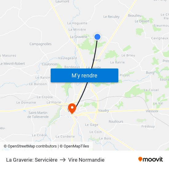 La Graverie: Servicière to Vire Normandie map