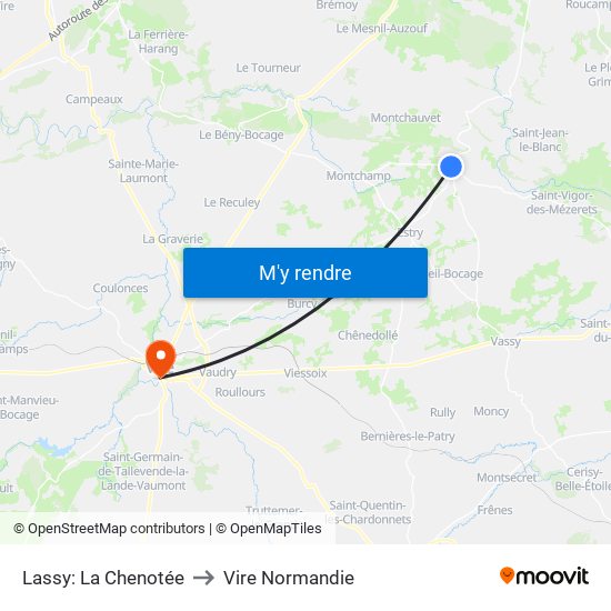 Lassy: La Chenotée to Vire Normandie map