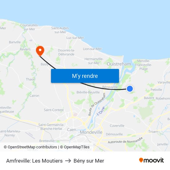 Amfreville: Les Moutiers to Bény sur Mer map