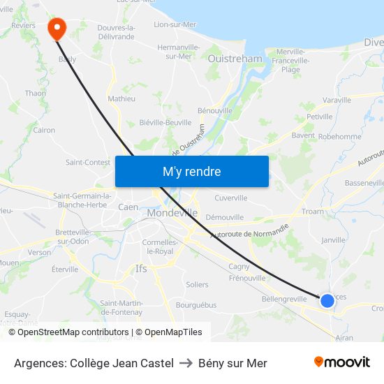 Argences: Collège Jean Castel to Bény sur Mer map