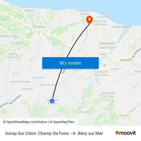 Aunay Sur Odon: Champ De Foire to Bény sur Mer map