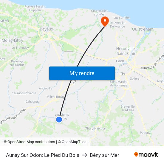 Aunay Sur Odon: Le Pied Du Bois to Bény sur Mer map