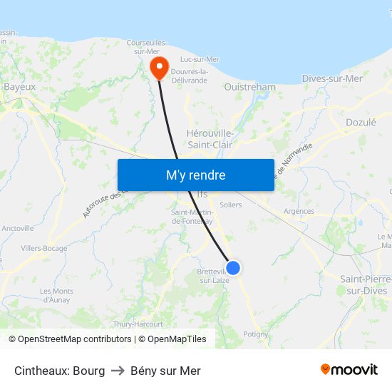 Cintheaux: Bourg to Bény sur Mer map