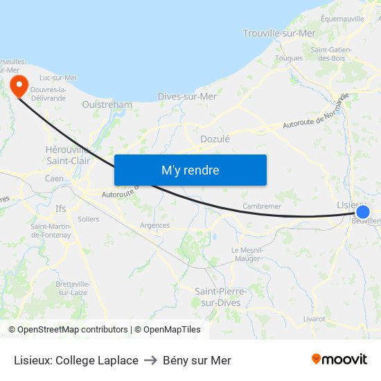 Lisieux: College Laplace to Bény sur Mer map