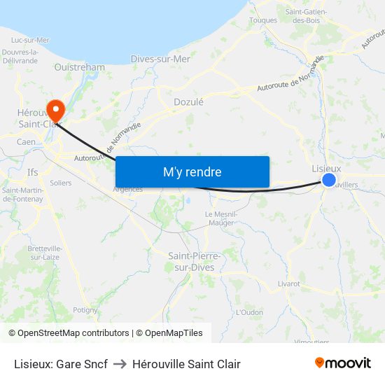Lisieux: Gare Sncf to Hérouville Saint Clair map