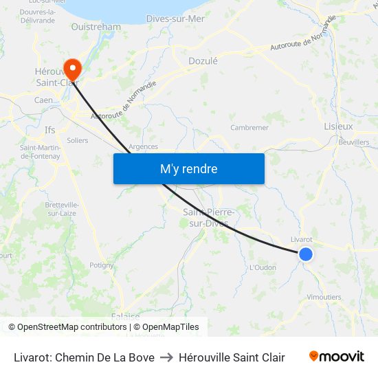 Livarot: Chemin De La Bove to Hérouville Saint Clair map