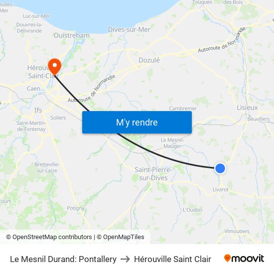 Le Mesnil Durand: Pontallery to Hérouville Saint Clair map