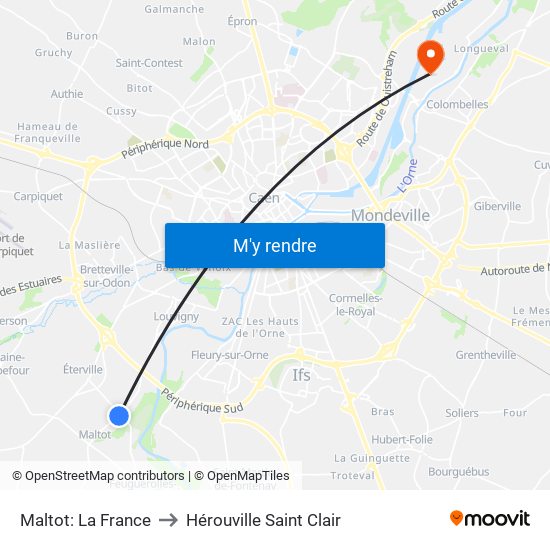 Maltot: La France to Hérouville Saint Clair map