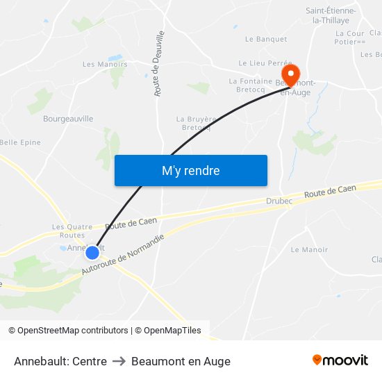 Annebault: Centre to Beaumont en Auge map