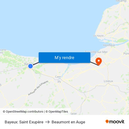 Bayeux: Saint Exupère to Beaumont en Auge map