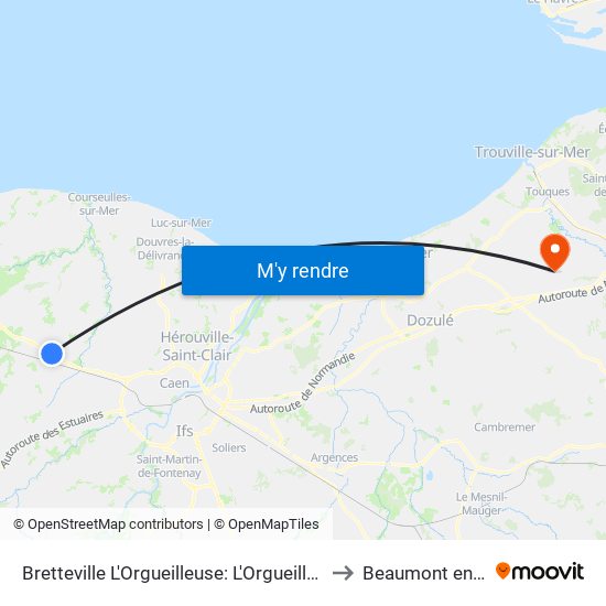 Bretteville L'Orgueilleuse: L'Orgueilleuse Mairie to Beaumont en Auge map