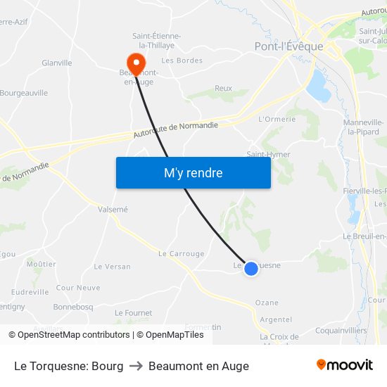 Le Torquesne: Bourg to Beaumont en Auge map