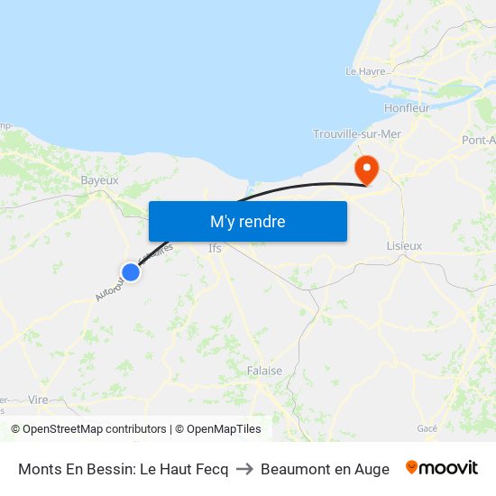 Monts En Bessin: Le Haut Fecq to Beaumont en Auge map