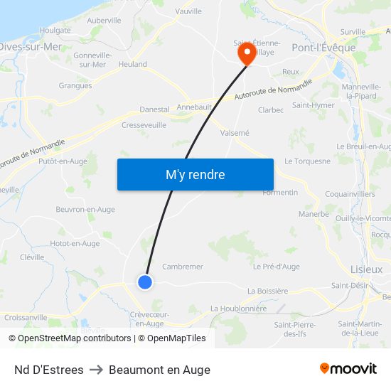 Nd D'Estrees to Beaumont en Auge map