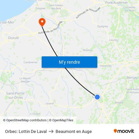 Orbec: Lottin De Laval to Beaumont en Auge map