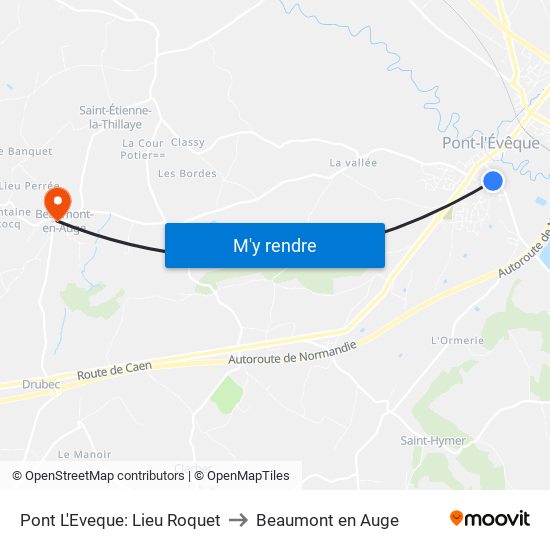 Pont L'Eveque: Lieu Roquet to Beaumont en Auge map