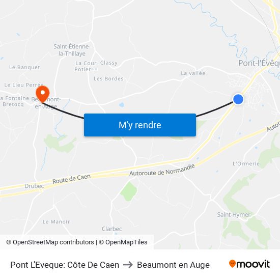Pont L'Eveque: Côte De Caen to Beaumont en Auge map