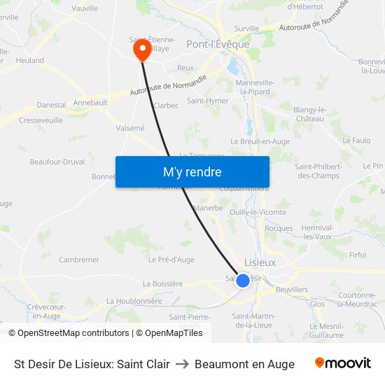 St Desir De Lisieux: Saint Clair to Beaumont en Auge map