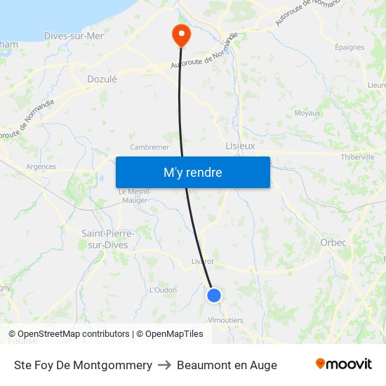 Ste Foy De Montgommery to Beaumont en Auge map