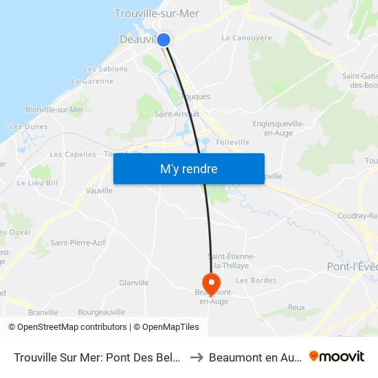 Trouville Sur Mer: Pont Des Belges to Beaumont en Auge map