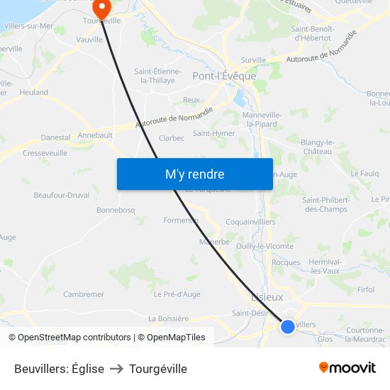 Beuvillers: Église to Tourgéville map